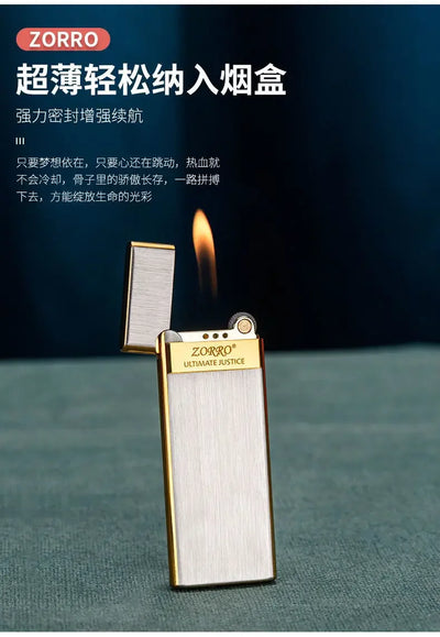 Zorro 636 Metal Ultra Thin Butane Gas Inflatable Grinding Wheel Lighter Holiday Gift Smoking Accessories Men's Small Tools Gift
