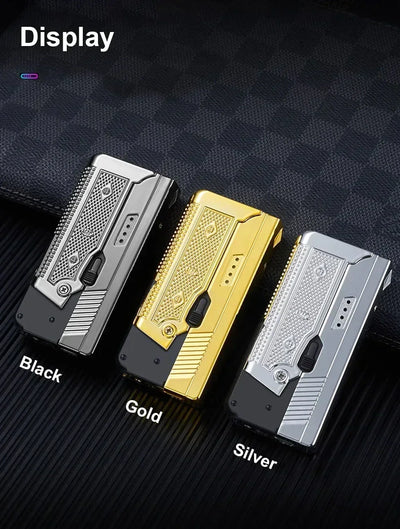 New Gas- Electric Dual Flame Gun Lighter USB Rechargeable Plasma Lighter Foldable Pistol Shaped Torch Lighter Men Smoking Tool