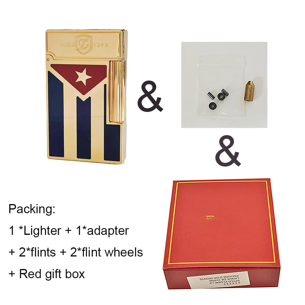 Cuba Gas Lighters Brass Lacquer Cuban Flag Smoking Accessories Tobacco Cigar Cigarette  Men Gift Collections Ding Sound