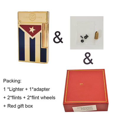 Cuba Gas Lighters Brass Lacquer Cuban Flag Smoking Accessories Tobacco Cigar Cigarette  Men Gift Collections Ding Sound