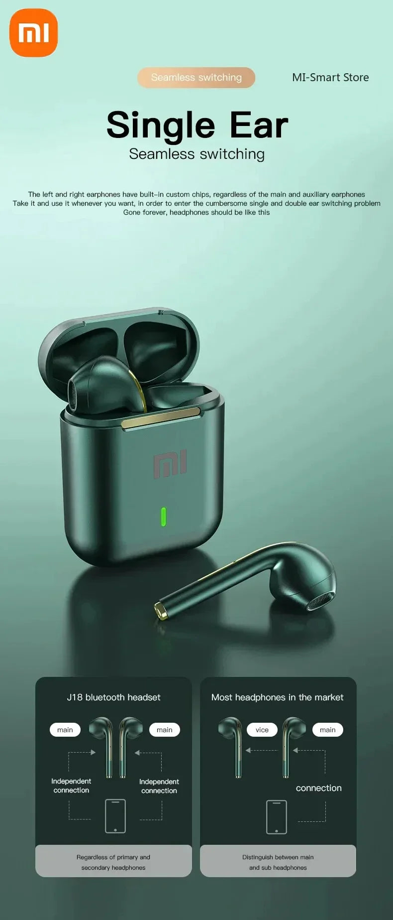 Xiaomi Original J18 TWS Bluetooth Headset Stereo True Wireless Headset Earbud in-ear Hands-free Headset for Mobile Phones