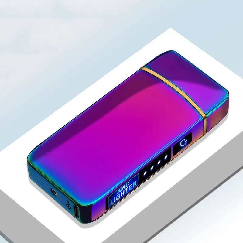 Hot Smart Windproof Electric Metal Lighter Flameless Plasma Lighter Usb Rechargeable Double Arc Led Power Display Touch Lighter