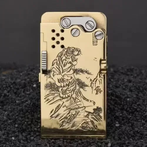 Handmade Brass Mechanical Automatic Ignition Gasoline Lighter And Titanium Alloy Material Gift Box