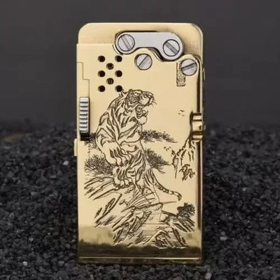 Handmade Brass Mechanical Automatic Ignition Gasoline Lighter And Titanium Alloy Material Gift Box