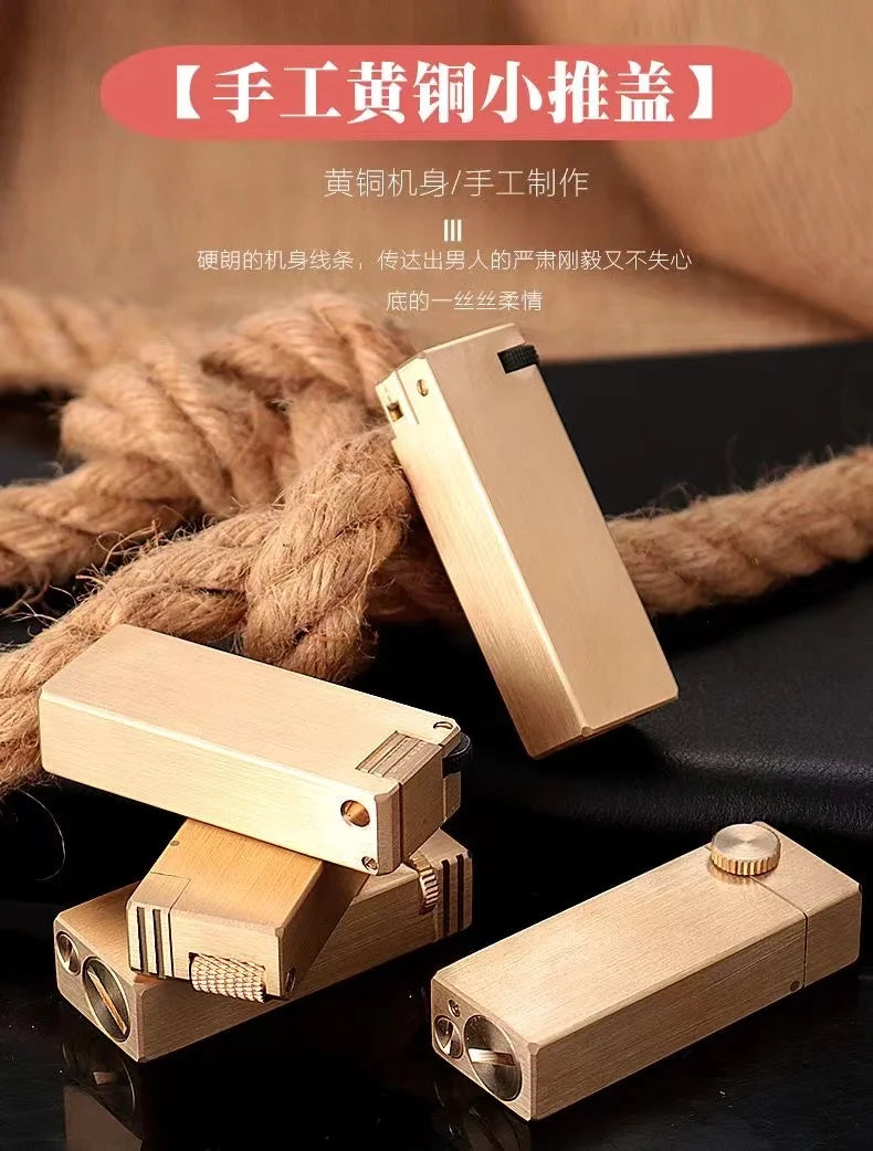 Vintage Heavy duty Trench Handmade Kerosene Lighter Brass Large Capacity Oil Tank Grinding Wheel Ignition Collection Lighters
