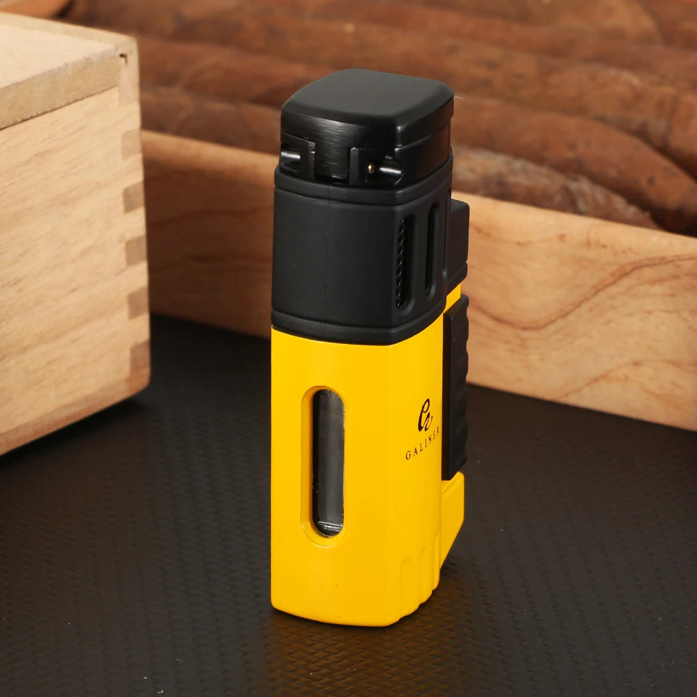 GALINER Cigar Lighter With Punch Smoking Accessories Windproof 4 Jet Blue Flame Torch Lighters For Cigar