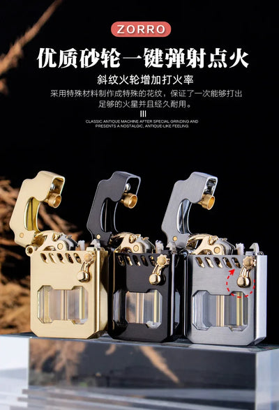 2025 New Zorro Kerosene Lighter Cyber Mecha Transparent Bin Rocker Cool Classic Torrens Tide Men Lighters
