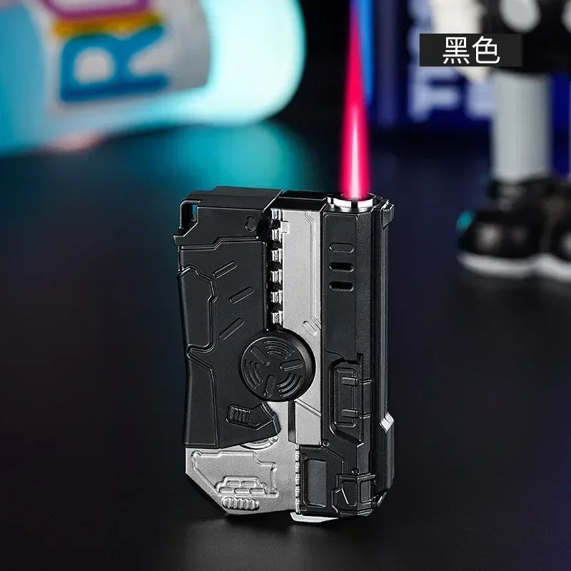 New Gas- Electric Dual Flame Gun Lighter USB Rechargeable Plasma Lighter Foldable Pistol Shaped Torch Lighter Men Smoking Tool