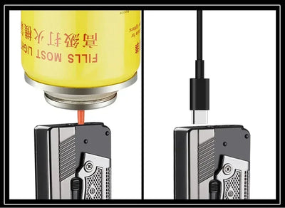 New Gas- Electric Dual Flame Gun Lighter USB Rechargeable Plasma Lighter Foldable Pistol Shaped Torch Lighter Men Smoking Tool