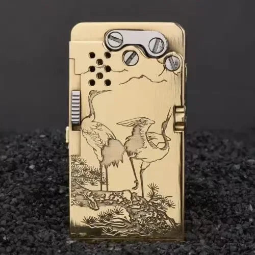Handmade Brass Mechanical Automatic Ignition Gasoline Lighter And Titanium Alloy Material Gift Box