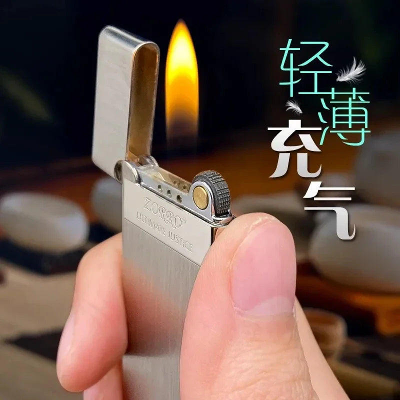 Zorro 636 Metal Ultra Thin Butane Gas Inflatable Grinding Wheel Lighter Holiday Gift Smoking Accessories Men's Small Tools Gift