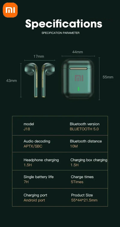 Xiaomi Original J18 TWS Bluetooth Headset Stereo True Wireless Headset Earbud in-ear Hands-free Headset for Mobile Phones