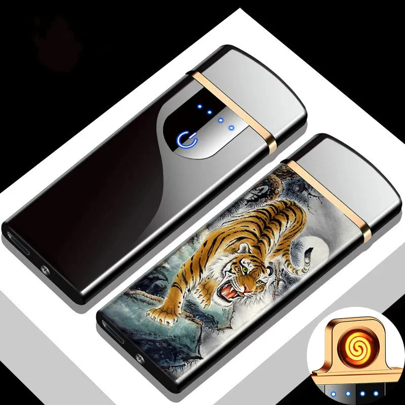 Hot Smart Windproof Electric Metal Lighter Flameless Plasma Lighter Usb Rechargeable Double Arc Led Power Display Touch Lighter