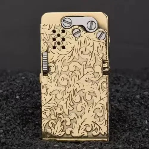 Handmade Brass Mechanical Automatic Ignition Gasoline Lighter And Titanium Alloy Material Gift Box