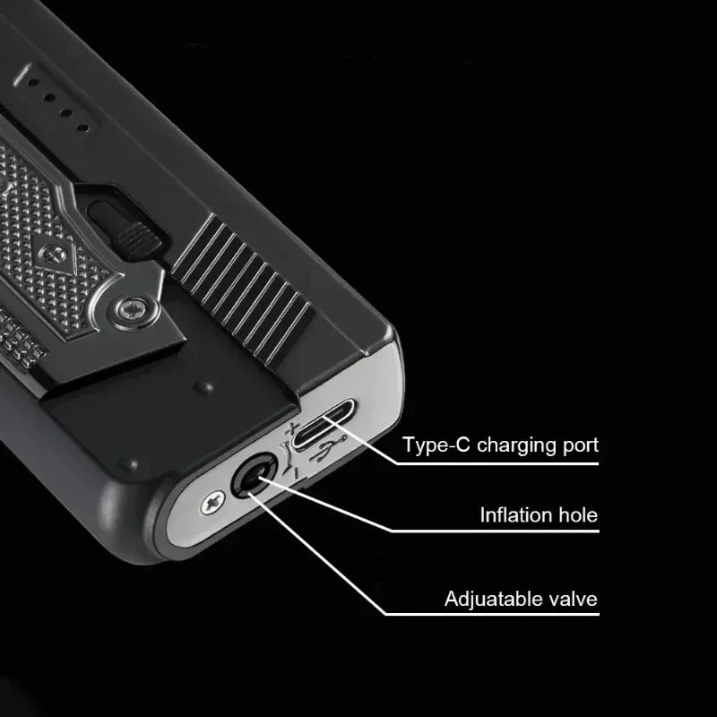New Gas- Electric Dual Flame Gun Lighter USB Rechargeable Plasma Lighter Foldable Pistol Shaped Torch Lighter Men Smoking Tool