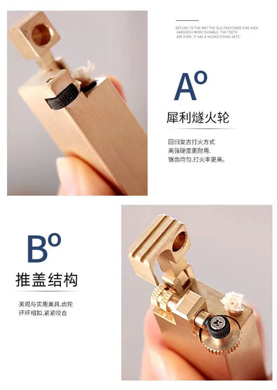 Vintage Heavy duty Trench Handmade Kerosene Lighter Brass Large Capacity Oil Tank Grinding Wheel Ignition Collection Lighters