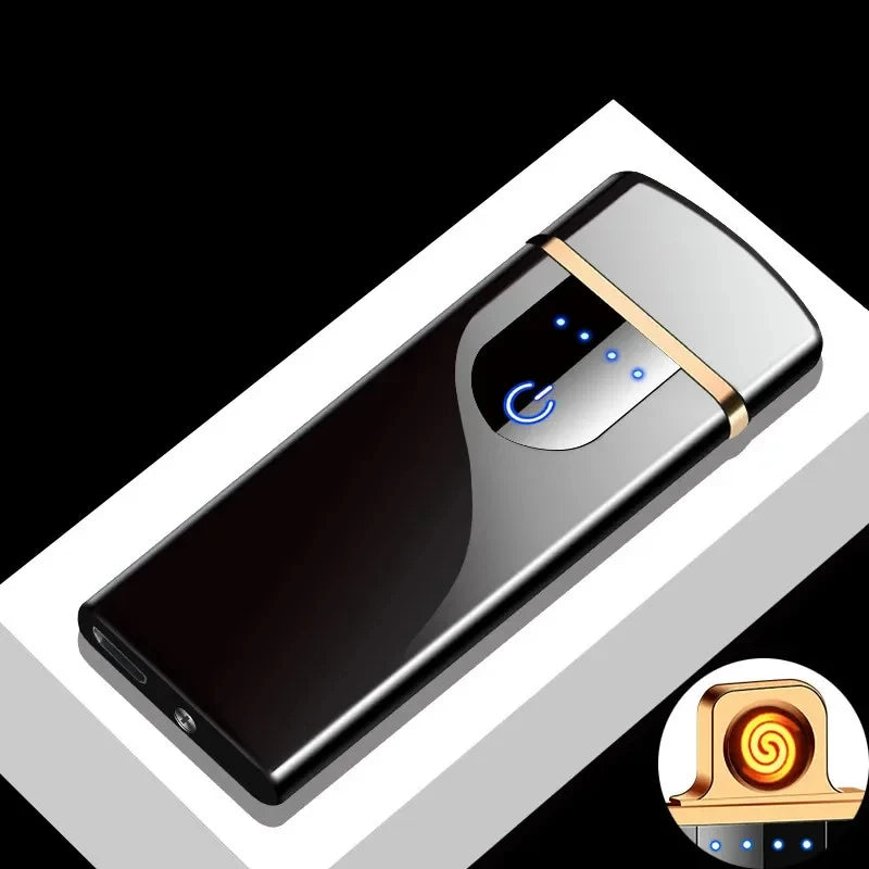 Hot Smart Windproof Electric Metal Lighter Flameless Plasma Lighter Usb Rechargeable Double Arc Led Power Display Touch Lighter