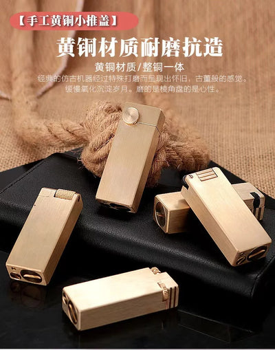 Vintage Heavy duty Trench Handmade Kerosene Lighter Brass Large Capacity Oil Tank Grinding Wheel Ignition Collection Lighters