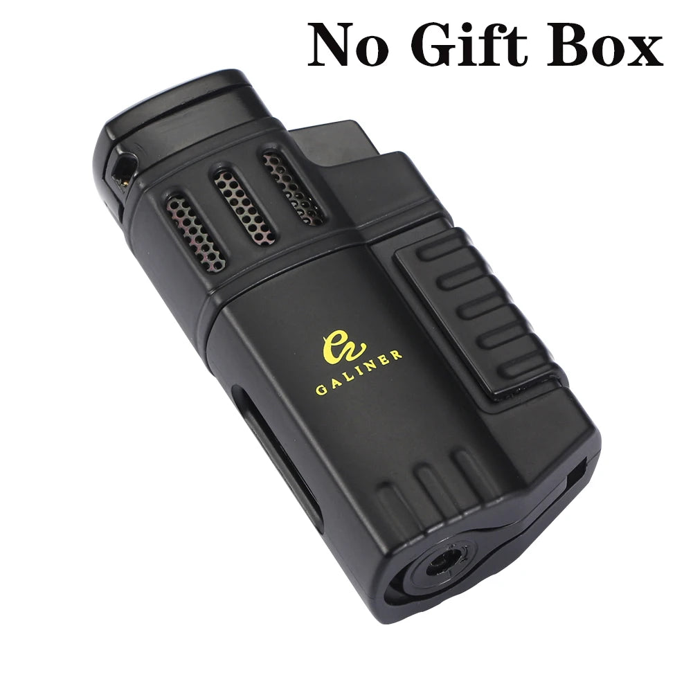GALINER Cigar Lighter With Punch Smoking Accessories Windproof 4 Jet Blue Flame Torch Lighters For Cigar