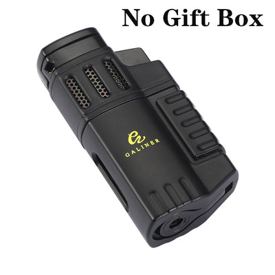 GALINER Cigar Lighter With Punch Smoking Accessories Windproof 4 Jet Blue Flame Torch Lighters For Cigar