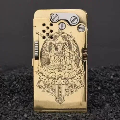 Handmade Brass Mechanical Automatic Ignition Gasoline Lighter And Titanium Alloy Material Gift Box