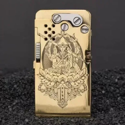 Handmade Brass Mechanical Automatic Ignition Gasoline Lighter And Titanium Alloy Material Gift Box