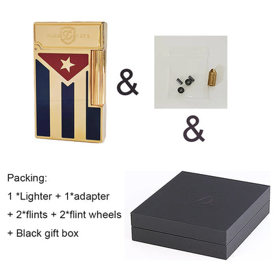 Cuba Gas Lighters Brass Lacquer Cuban Flag Smoking Accessories Tobacco Cigar Cigarette  Men Gift Collections Ding Sound