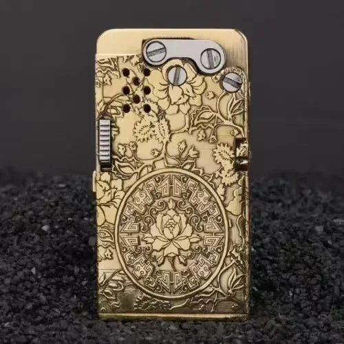 Handmade Brass Mechanical Automatic Ignition Gasoline Lighter And Titanium Alloy Material Gift Box