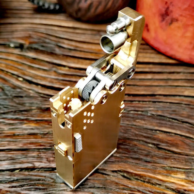 Handmade Brass Mechanical Automatic Ignition Gasoline Lighter And Titanium Alloy Material Gift Box