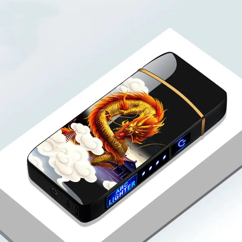 Hot Smart Windproof Electric Metal Lighter Flameless Plasma Lighter Usb Rechargeable Double Arc Led Power Display Touch Lighter